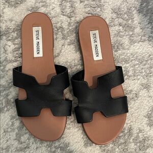 Steve Madden Black Leather Slide Sandals